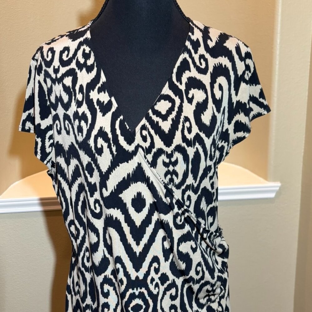 💗 Jones New York Signature Sheath Ruch Waist Short Sleeve Midi Dress Size L - Picture 2 of 11